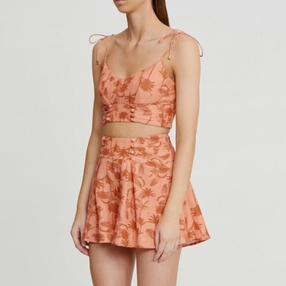 Significant Other Maria Crop Top and Shorts Set 8 Sunset Palm Orange - Picture 2 of 6